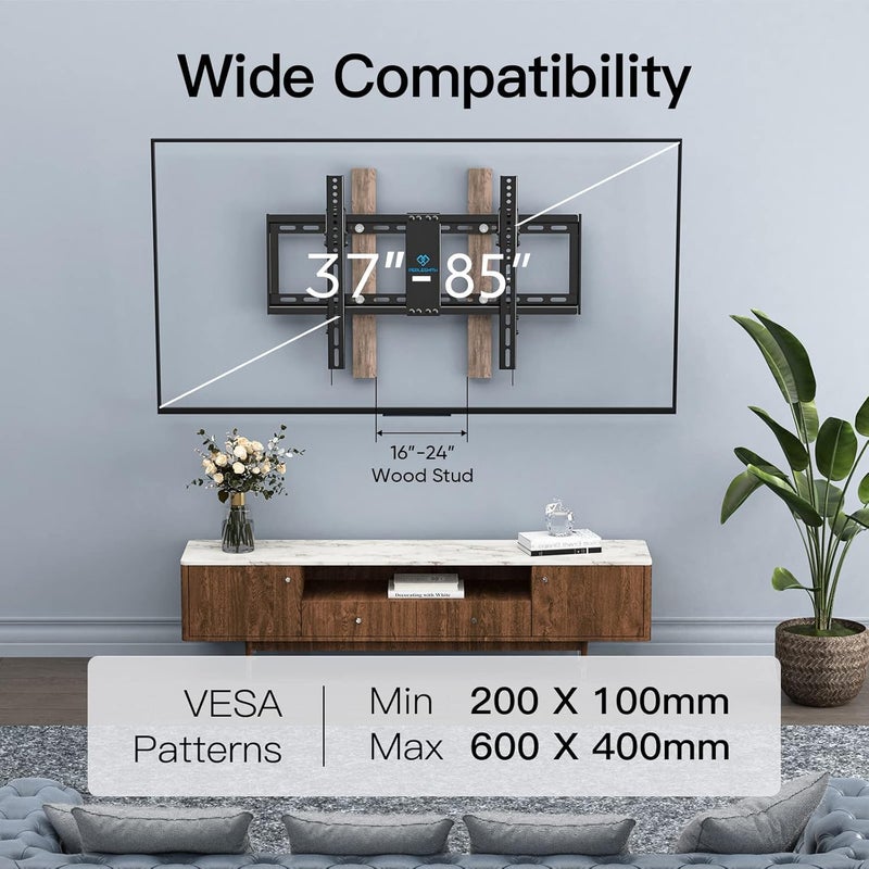 PERLESMITH UL Listed TV Mount for Most 37-85 inch TV, Universal Tilt TV Wall Mount Fits 16â€- 24â€ Wood Stud with Loading 132 lbs & Max VESA 600x400mm, Low Profile Flat Wall Mount Bracket PSLTK1 - Image 2